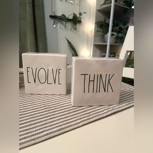 Rae Dunn Think & Evolve Ceramic Desk Paperweight Block Office Decor